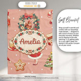 Nutcracker Wreath Cake Girl on Peach Background with Snow Dots  Personalised Custom Name Super Soft Fleece Blanket Bed Sofa Throw