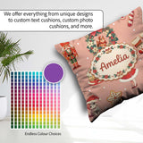 Custom Name Nutcracker Wreath Cake Girl on Peach with Snow Dots Square Filled Cushion Throw Pillow Sofa Bed Home Decor Zip Washable UK Made