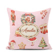 Custom Name Nutcracker Wreath Cake Girl Soft Pink with Snow Dots Square Filled Cushion Throw Pillow Sofa Bed Home Decor Zip Washable UK Made