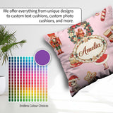 Custom Name Nutcracker Wreath Cake Girl Soft Pink with Snow Dots Square Filled Cushion Throw Pillow Sofa Bed Home Decor Zip Washable UK Made