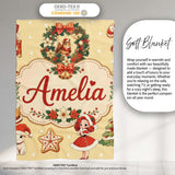 Nutcracker Wreath Cake Girl on Warm Yellow Background with Snow  Personalised Custom Name Super Soft Fleece Blanket Bed Sofa Throw