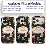 Christmas Gnome Reindeer Snowman Gift Candy Cane Custom Name Protective Phone Case Mobile Cover Durable Everyday Smartphone Shock Resistant