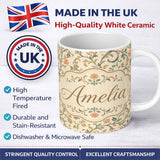 Personalized Custom Name Vintage Beige Floral Scroll Ornamental Classic Seamless Pattern 11oz Ceramic Coffee Tea Mug White Large Handle