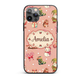 Christmas Gnome Reindeer Snowman Gift on Peach Custom Name Protective Phone Case Mobile Cover Durable Everyday Smartphone Shock Resistant
