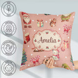 Custom Name Christmas Gnome Snowman on Peach Snow Dot Background Square Filled Cushion Throw Pillow Sofa Bed Home Decor Zip Washable UK Made