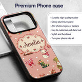 Christmas Gnome Reindeer Snowman Gift on Peach Custom Name Protective Phone Case Mobile Cover Durable Everyday Smartphone Shock Resistant