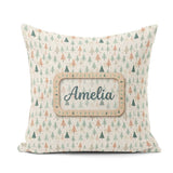Custom Name Pastel Christmas Trees Scandinavian Neutral Seamless Square Filled Cushion Throw Pillow Sofa Bed Home Decor Zip Washable UK Made