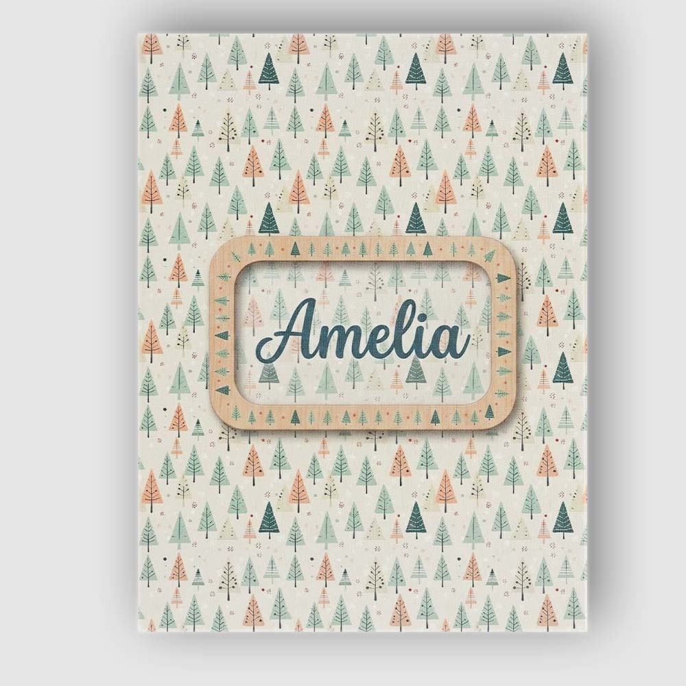 Personalised Name Pastel Christmas Trees Scandinavian Neutral Custom Contemporary Display Canvas Wall Art Print Decor Picture Ready to Hang