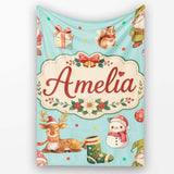 Christmas Gnome Reindeer Snowman Gift on Mint Polka Dot Background  Personalised Custom Name Super Soft Fleece Blanket Bed Sofa Throw
