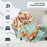 Christmas Gnome Reindeer Snowman Gift on Mint Polka Dot Background  Personalised Custom Name Super Soft Fleece Blanket Bed Sofa Throw