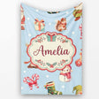 Christmas Gnome Reindeer Snowman Gift on Blue Snow Dot Background  Personalised Custom Name Super Soft Fleece Blanket Bed Sofa Throw