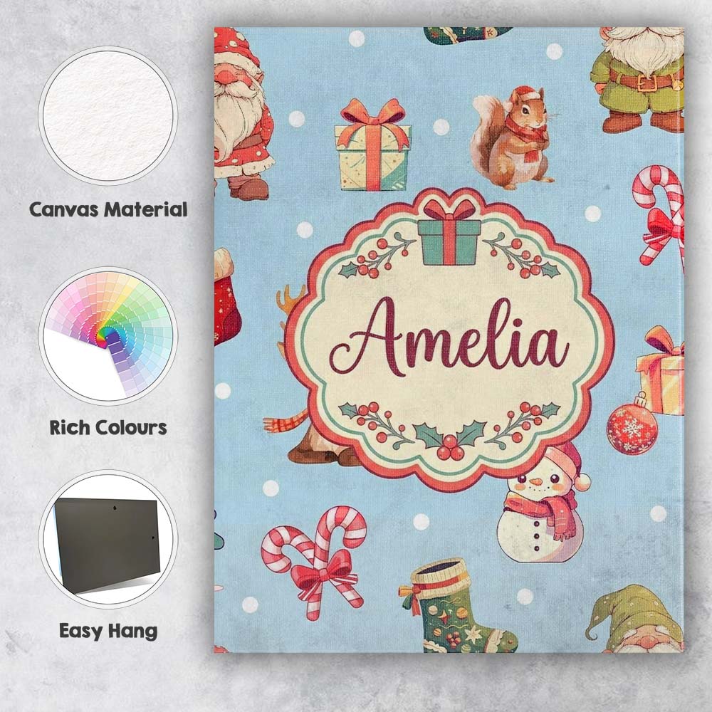 Personalised Name Christmas Gnome Reindeer Custom  Unique Gift Idea Elegant Feature Canvas Wall Art Print Decor Picture Ready to Hang