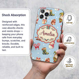 Christmas Gnome Reindeer Snowman Gift on Blue Custom Name Protective Phone Case Mobile Cover Durable Everyday Smartphone Shock Resistant