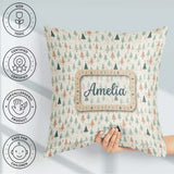 Custom Name Pastel Christmas Trees Scandinavian Neutral Seamless Square Filled Cushion Throw Pillow Sofa Bed Home Decor Zip Washable UK Made
