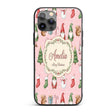 Christmas Gnome Reindeer Snowman Gift on Pink Custom Name Protective Phone Case Mobile Cover Durable Everyday Smartphone Shock Resistant