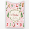Christmas Gnome Reindeer Snowman Gift on Pink Snow Dot Background  Personalised Custom Name Super Soft Fleece Blanket Bed Sofa Throw