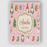 Personalised Name Christmas Gnome Reindeer Custom  Unique Gift Idea Elegant Feature Canvas Wall Art Print Decor Picture Ready to Hang