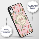 Christmas Gnome Reindeer Snowman Gift on Pink Custom Name Protective Phone Case Mobile Cover Durable Everyday Smartphone Shock Resistant