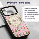 Christmas Gnome Reindeer Snowman Gift on Pink Custom Name Protective Phone Case Mobile Cover Durable Everyday Smartphone Shock Resistant