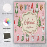 Personalised Name Christmas Gnome Reindeer Custom  Unique Gift Idea Elegant Feature Canvas Wall Art Print Decor Picture Ready to Hang