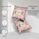 Custom Name Christmas Gnome Reindeer on Pink Snow Dot Background Square Filled Cushion Throw Pillow Sofa Bed Home Decor Zip Washable UK Made