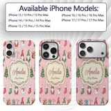 Christmas Gnome Reindeer Snowman Gift on Pink Custom Name Protective Phone Case Mobile Cover Durable Everyday Smartphone Shock Resistant