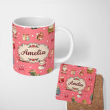 Personalized Custom Name Christmas Gnome Reindeer Snowman Gift on Red Snow Dot Background 11oz Ceramic Coffee Tea Mug White Large Handle