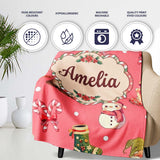 Christmas Gnome Reindeer Snowman Gift on Red Snow Dot Background  Personalised Custom Name Super Soft Fleece Blanket Bed Sofa Throw