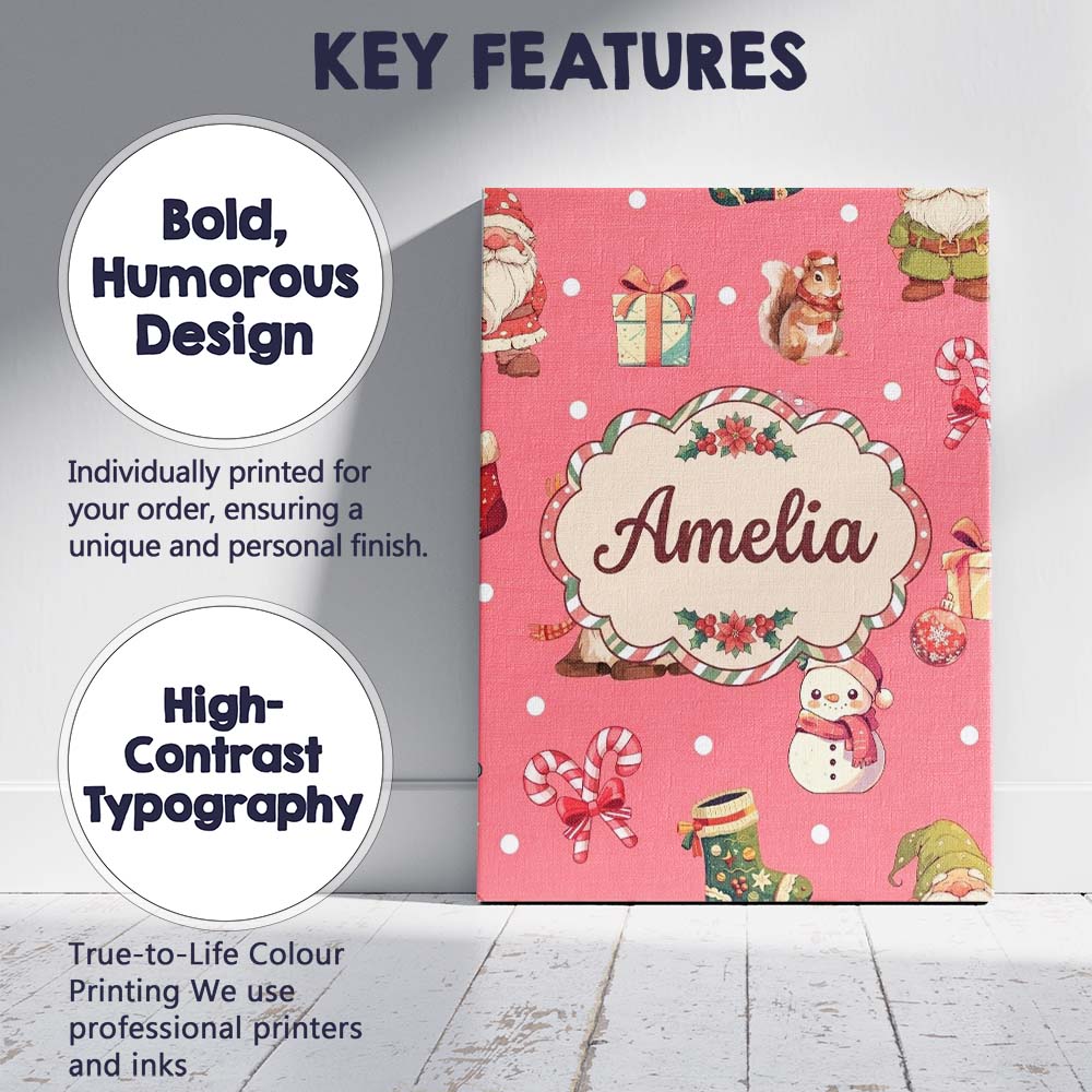 Personalised Name Christmas Gnome Reindeer Custom  Unique Gift Idea Elegant Feature Canvas Wall Art Print Decor Picture Ready to Hang