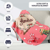 Christmas Gnome Reindeer Snowman Gift on Red Snow Dot Background  Personalised Custom Name Super Soft Fleece Blanket Bed Sofa Throw