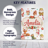 Personalised Name Christmas Gnome Reindeer Custom  Unique Gift Idea Elegant Feature Canvas Wall Art Print Decor Picture Ready to Hang