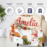 Christmas Gnome Reindeer Snowman Gift on White Polka Dot Background  Personalised Custom Name Super Soft Fleece Blanket Bed Sofa Throw