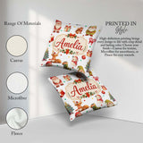 Custom Name Gnome Reindeer Snowman on White Polka Dot Background Square Filled Cushion Throw Pillow Sofa Bed Home Decor Zip Washable UK Made