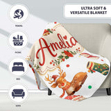 Christmas Gnome Reindeer Snowman Gift on White Polka Dot Background  Personalised Custom Name Super Soft Fleece Blanket Bed Sofa Throw