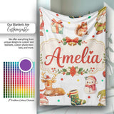 Christmas Gnome Reindeer Snowman Gift on White Polka Dot Background  Personalised Custom Name Super Soft Fleece Blanket Bed Sofa Throw