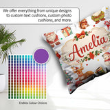 Custom Name Gnome Reindeer Snowman on White Polka Dot Background Square Filled Cushion Throw Pillow Sofa Bed Home Decor Zip Washable UK Made