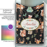 Christmas Reindeer Squirrel Gift Festive Elements on Black  Personalised Custom Name Super Soft Fleece Blanket Bed Sofa Throw