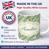 Personalized Custom Name Gold Glitter Stripe Stars Snowflakes Festive Seamless Pattern Lovely 11oz Ceramic Coffee Tea Mug White Large Handle