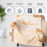 Cute Fairy Fox Cartoon Animal Pattern Cute Unique Gift Lovely  Personalised Custom Name Super Soft Fleece Blanket Bed Sofa Throw