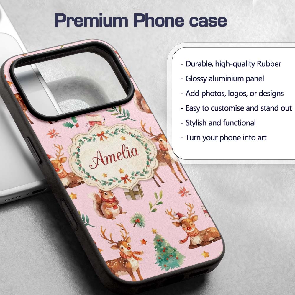 Christmas Reindeer Squirrel Gift Festive Elements Custom Name Protective Phone Case Mobile Cover Durable Everyday Smartphone Shock Resistant