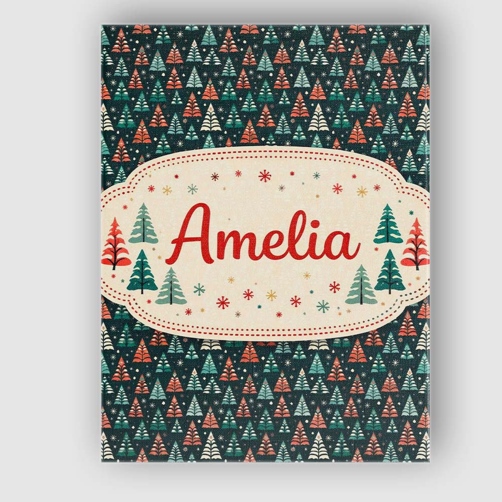 Personalised Name Dark Background Christmas Trees Festive Seamless Custom  Unique Canvas Wall Art Print Decor Picture Ready to Hang