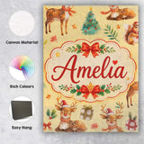 Personalised Name Christmas Reindeer Custom Premium Decorative Design Modern Room Accent Canvas Wall Art Print Decor Picture Ready to Hang