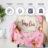 Christmas Reindeer Squirrel Gift Festive Elements on Pink  Personalised Custom Name Super Soft Fleece Blanket Bed Sofa Throw
