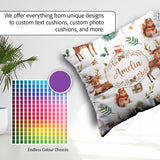Custom Name Christmas Reindeer Squirrel Festive White Background Square Filled Cushion Throw Pillow Sofa Bed Home Decor Zip Washable UK Made