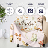 Vintage Butterfly Bees Mushrooms Illustration Soft Pink Background  Personalised Custom Name Super Soft Fleece Blanket Bed Sofa Throw