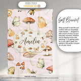Vintage Butterfly Bees Mushrooms Illustration Soft Pink Background  Personalised Custom Name Super Soft Fleece Blanket Bed Sofa Throw