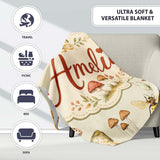 Vintage Butterfly Bees Mushrooms Illustration Sage Green Background  Personalised Custom Name Super Soft Fleece Blanket Bed Sofa Throw
