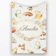 Vintage Butterfly Bees Mushrooms Illustration Light Beige  Personalised Custom Name Super Soft Fleece Blanket Bed Sofa Throw