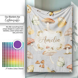 Vintage Butterfly Bees Mushrooms Illustration Soft Grey Background  Personalised Custom Name Super Soft Fleece Blanket Bed Sofa Throw