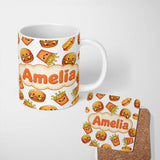 Personalized Custom Name Cute Kawaii Burger Fries Hotdog Fast Food White Background Seamless 11oz Ceramic Coffee Tea Mug White Large Handle